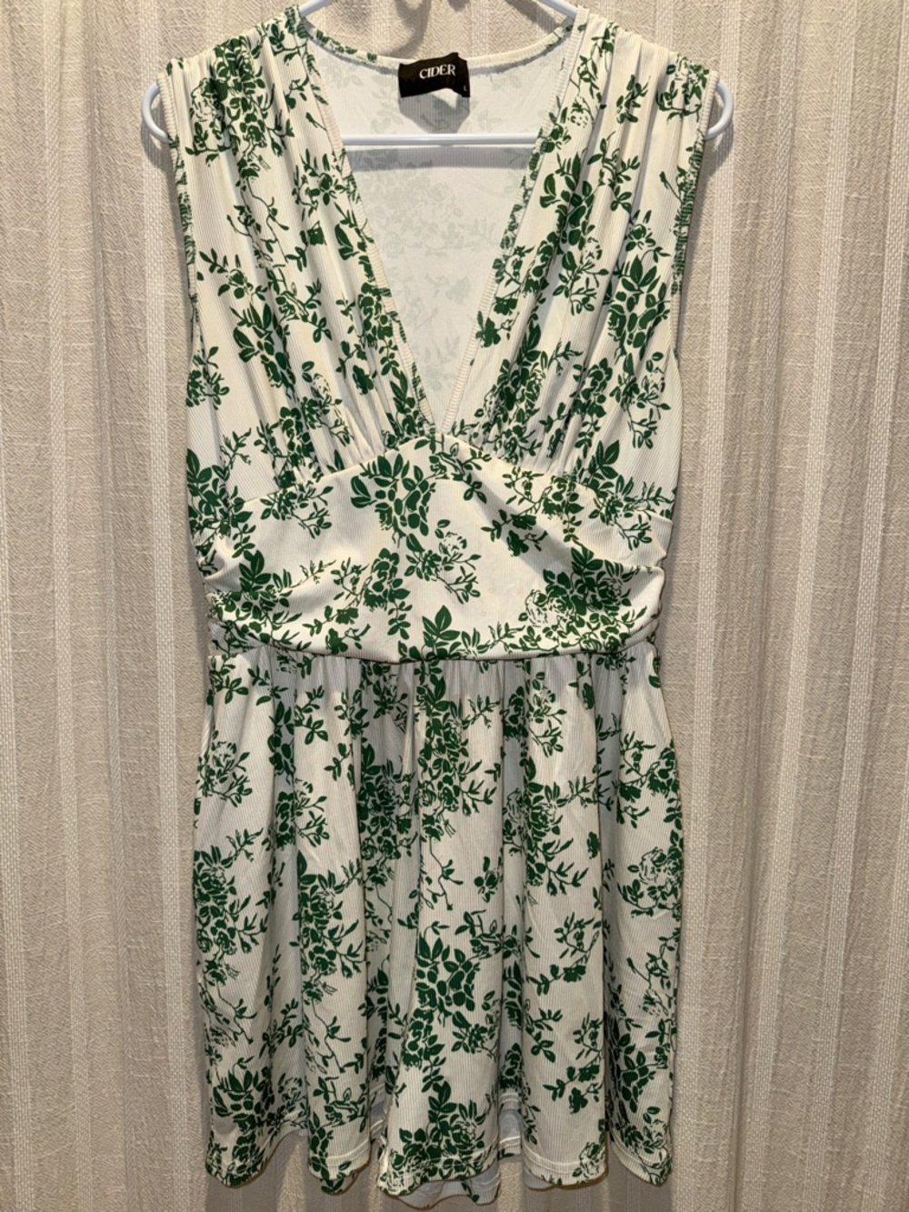 Cider White Dress with Green Botanical Print